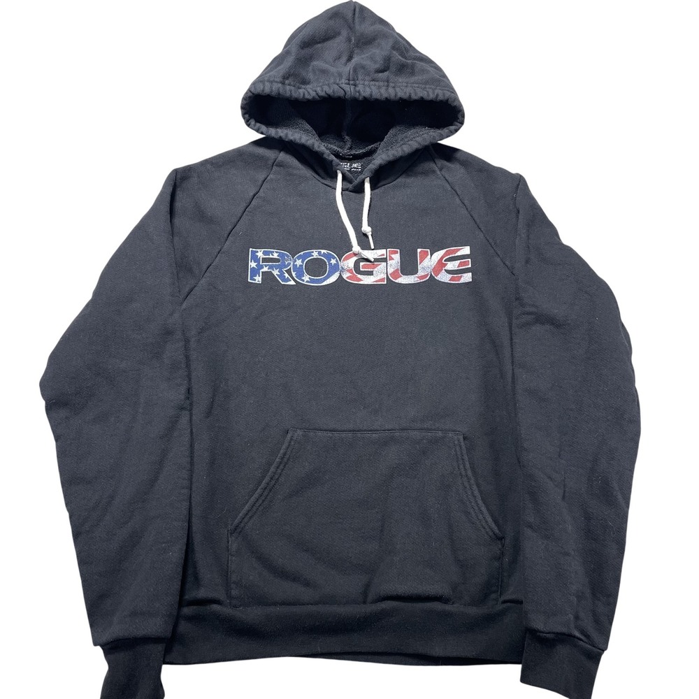 Rogue Hoodie Mens Small Black USA Flag Logo Fleece Pullover Sweatshirt USA